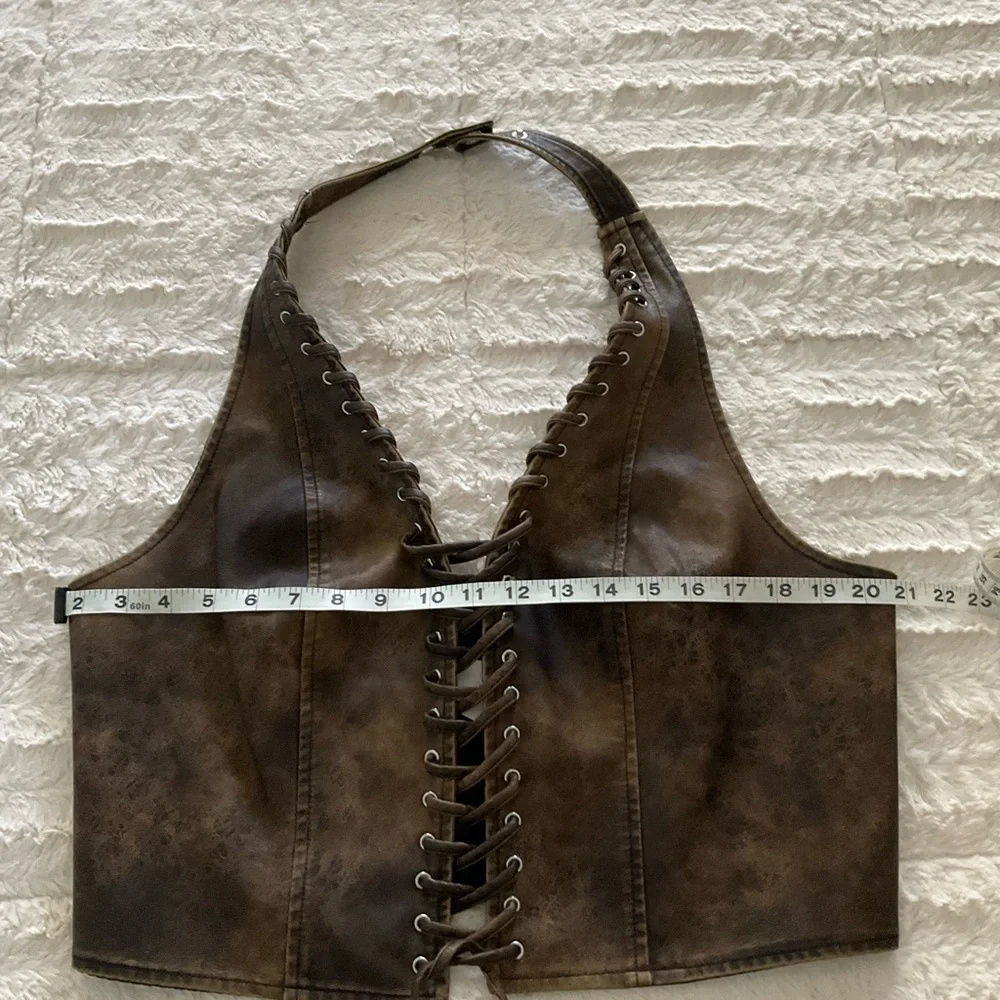 UO Tali Faux Leather Lace-Up Halter Top NWT - Picture 2 of 5